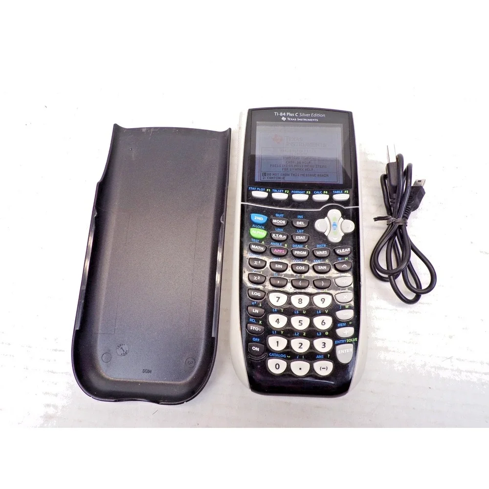 TI-84 Plus C Silver Edition Graphing Calculator w Cover & Charging Cable